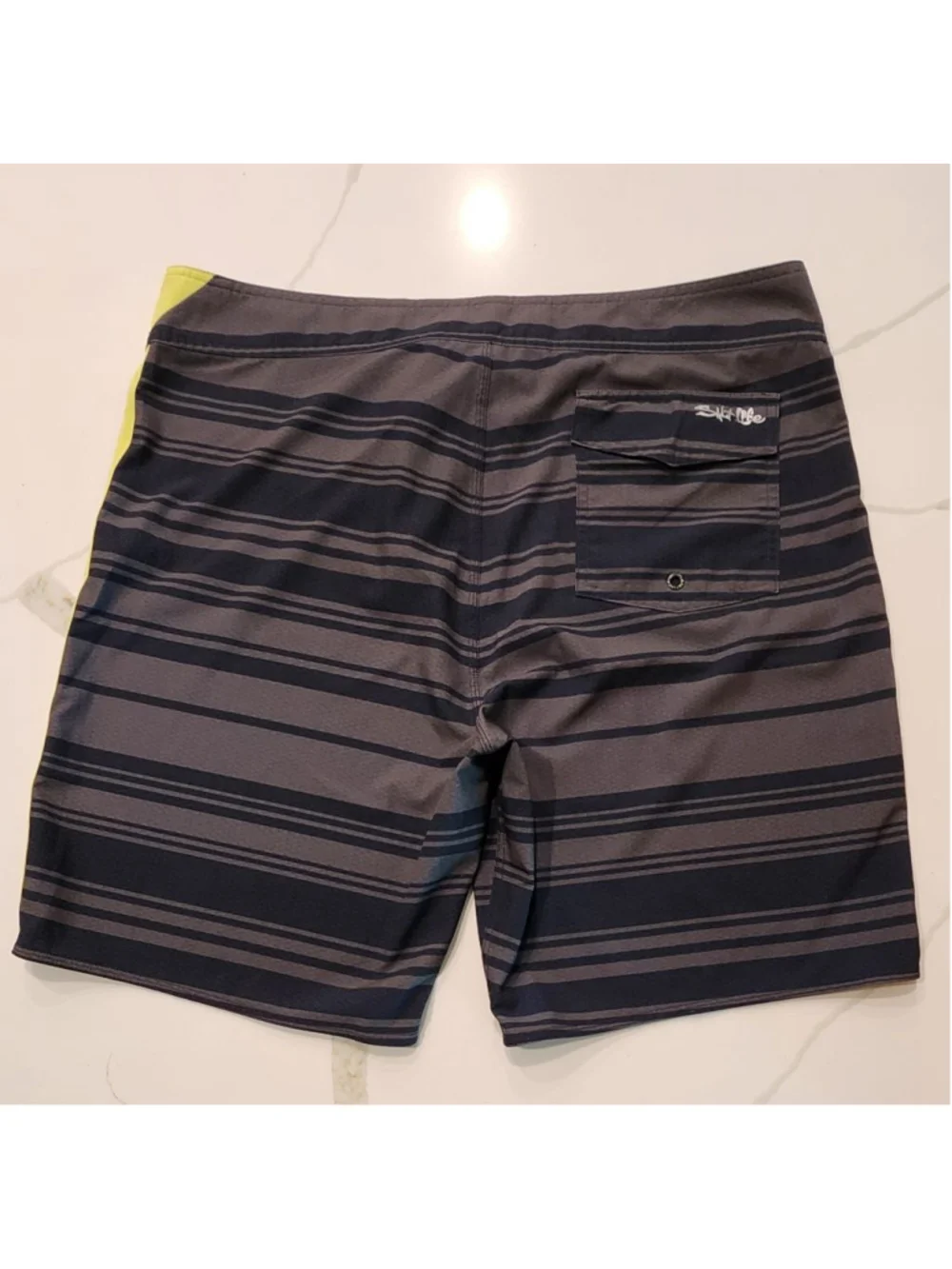 Salt Life SLX-QD Vapor Stretch Men's 38 Board Shorts Black Gray Striped Swim